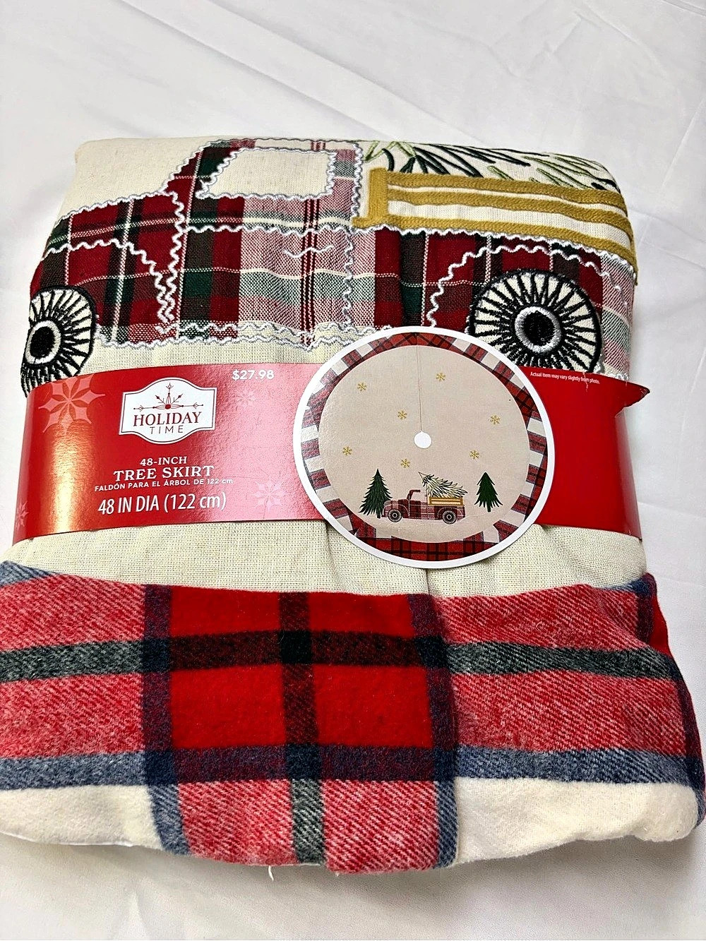Holiday Time 48-Inch Plaid Truck Tree Skirt NWT